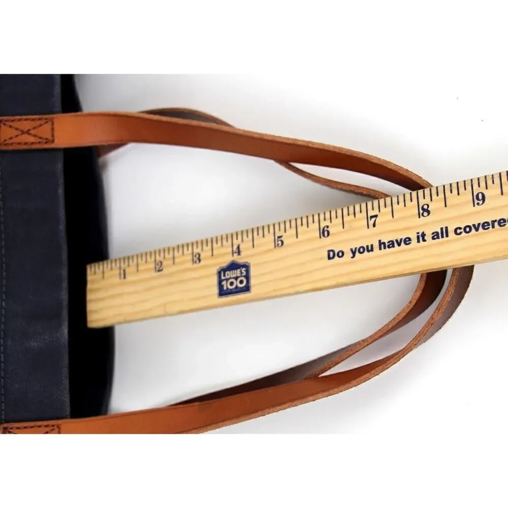 LARGE Madewell DARK BLUE COTTON BROWN LEATHER HANDLES SHOULDER BAG TOTE HANDBAG - Picture 12 of 12
